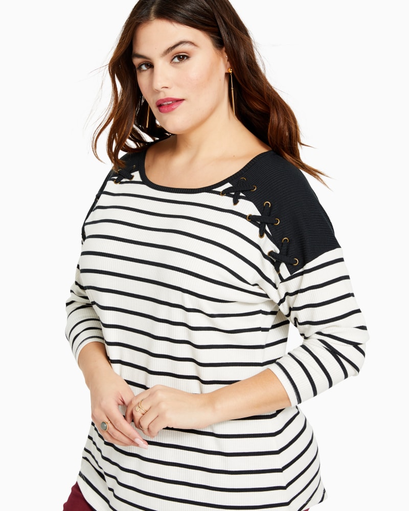 Front of plus size Cerys Laced Grommet Top by Molly&Isadora | Dia&Co | dia_product_style_image_id:117718